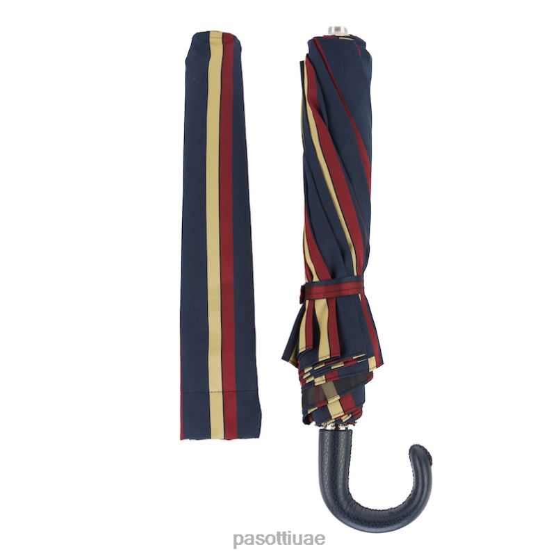 مظلة | 64 ألفريد -1 ع - مظلة قابلة للطي مخططة، مقبض جلدي PASOTTI Z446V184